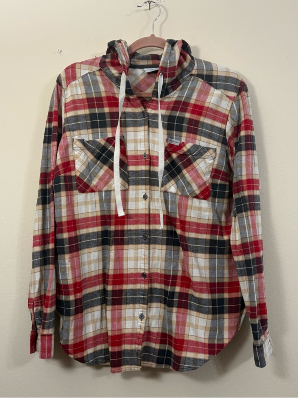 Columbia brand plaid flannel shirt hoodie button up womens XL camping outdoors